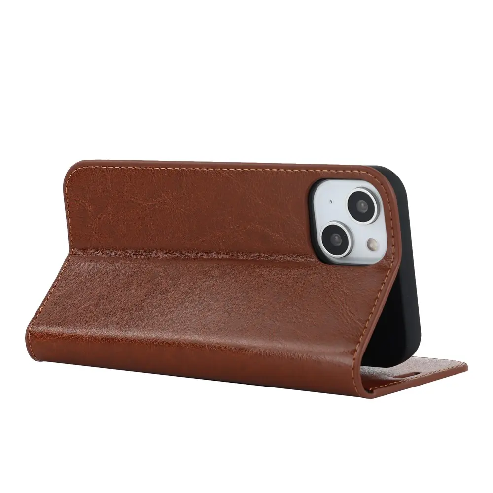 Mobilfodral Äkta Läder iPhone 15 Plus Brun