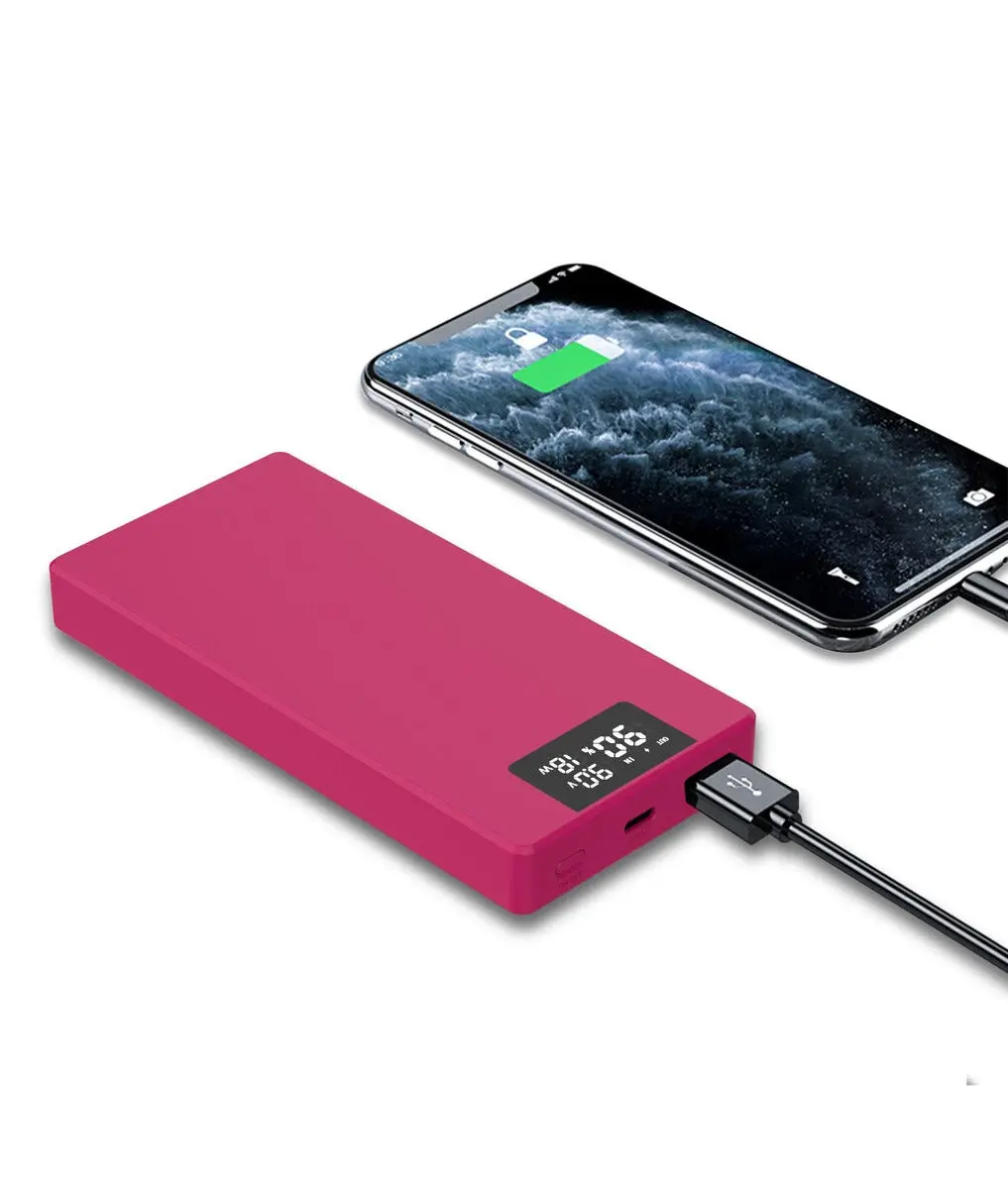 Powerbank USB-A + USB-C med Display 10000 mAh PD 20W Rosa
