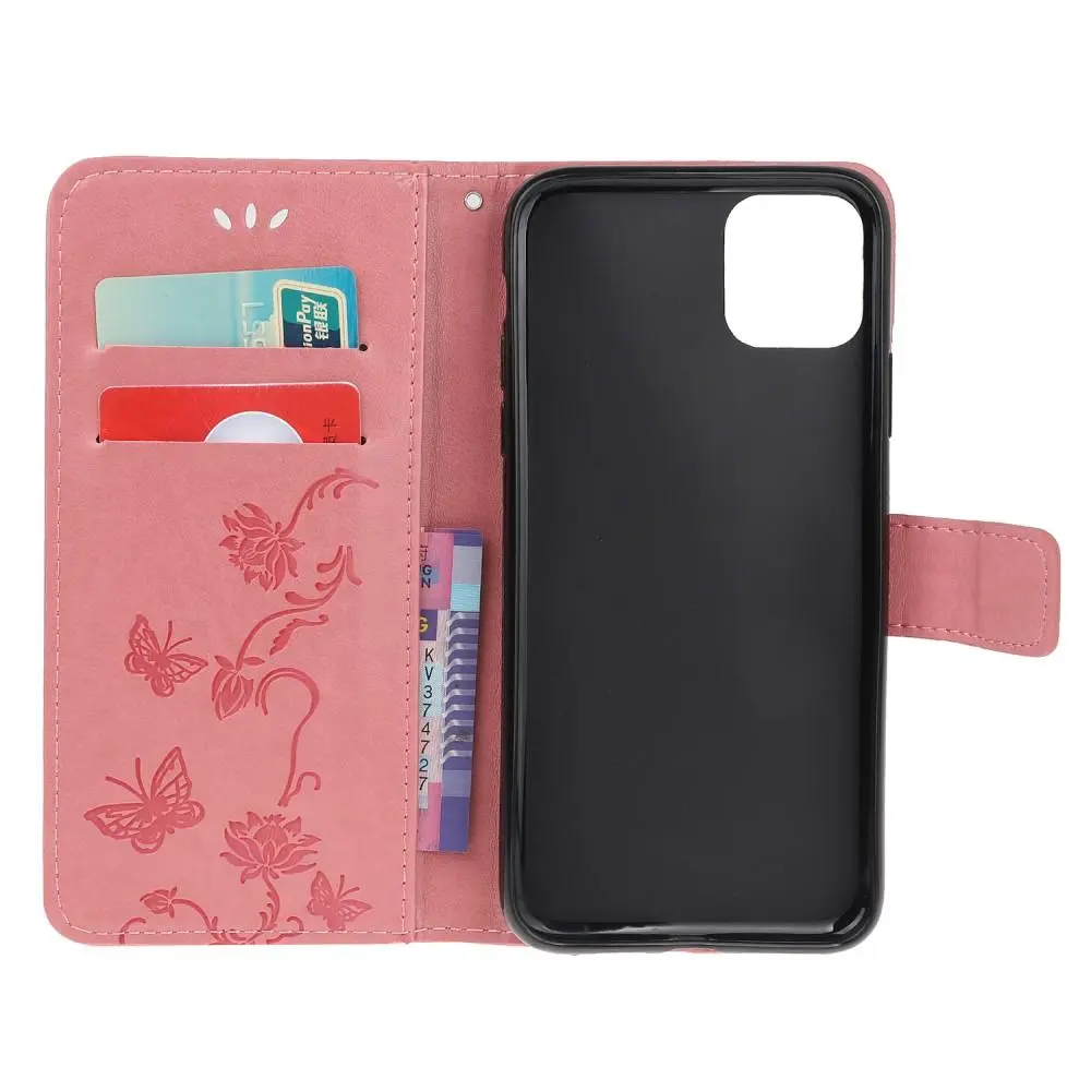 Läderfodral Fjärilar iPhone 11 Rosa