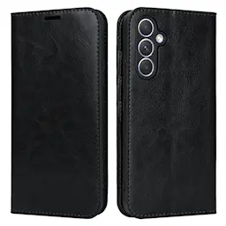 Samsung Galaxy A54 Tyylikäs aidosta nahasta valmistettu suojakotelo, Musta