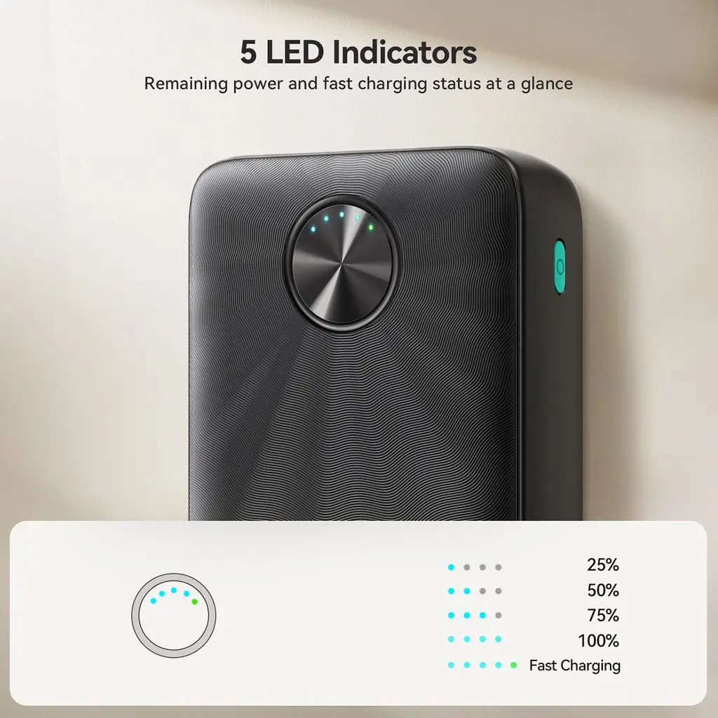 Powerbank 20000 mAh 22.5W LED - Trippel utgång Svart