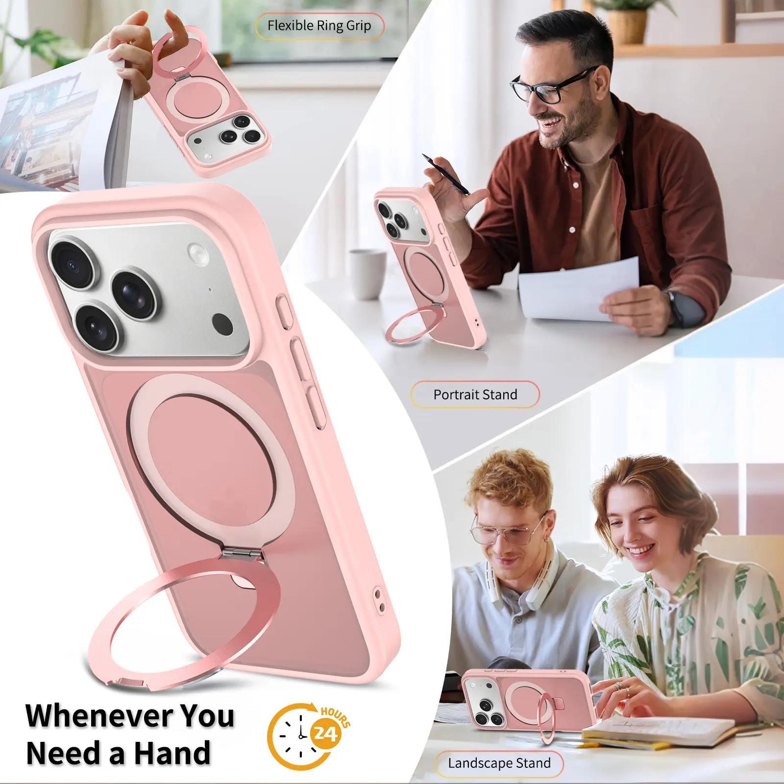 Hybridskal Magnetic Ring iPhone 18 Pro Max Rosa