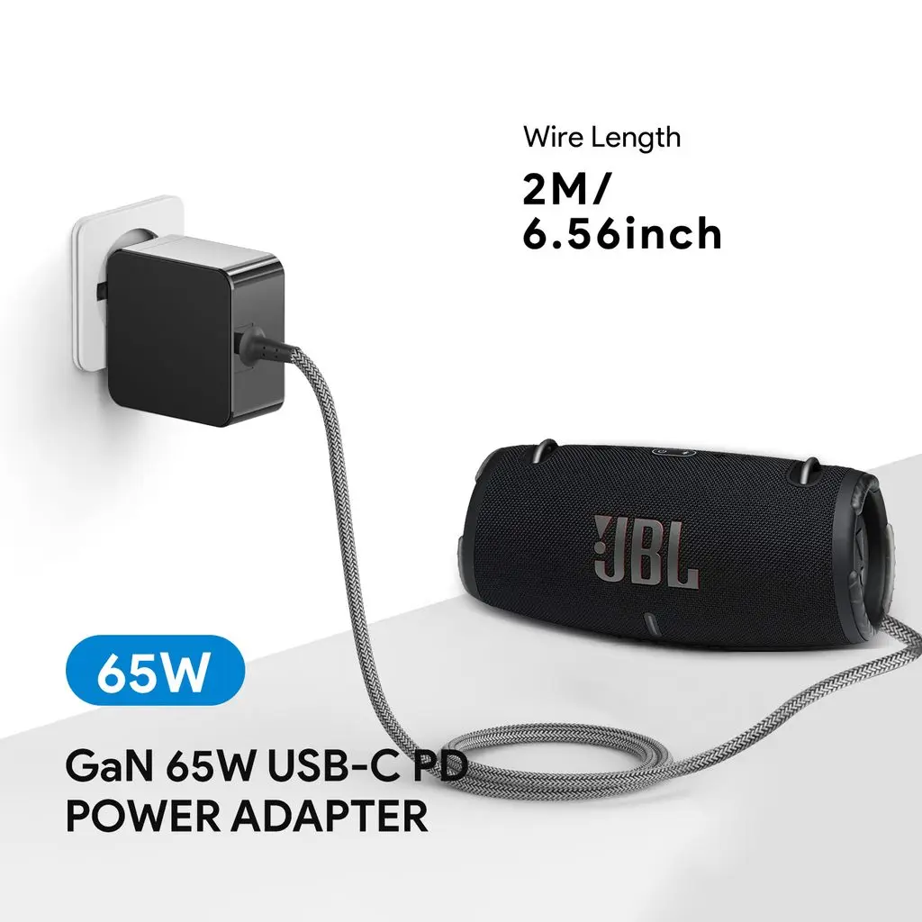 Laddare/AC-adapter USB-C 65W PD 3.0 för MacBook & PC 2m Svart