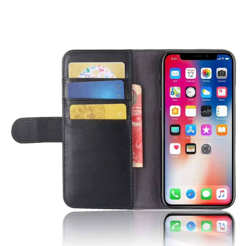 Äkta Läderfodral iPhone X/XS Svart