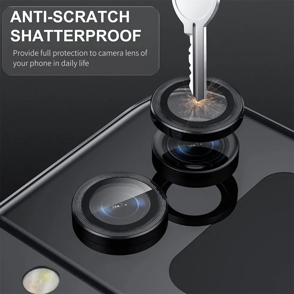 Linsskydd Aluminium + Härdat Glas Samsung Galaxy Z Flip 5 Svart