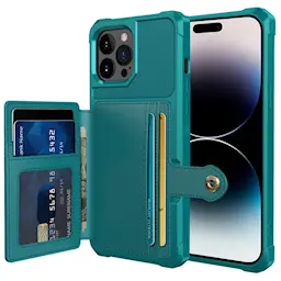 iPhone 14 Pro Stöttåligt Mobilskal med Plånbok, Grön
