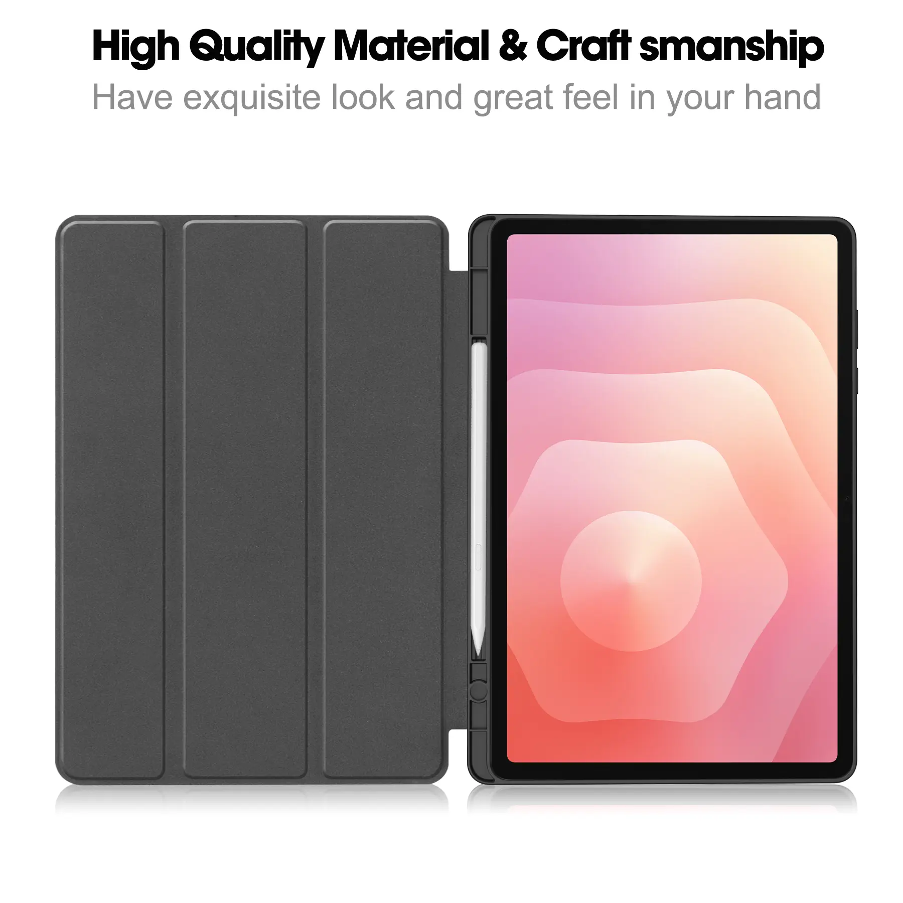 Samsung Galaxy Tab S12 Plus Fodral Tri-fold med Pencil-hållare Svart