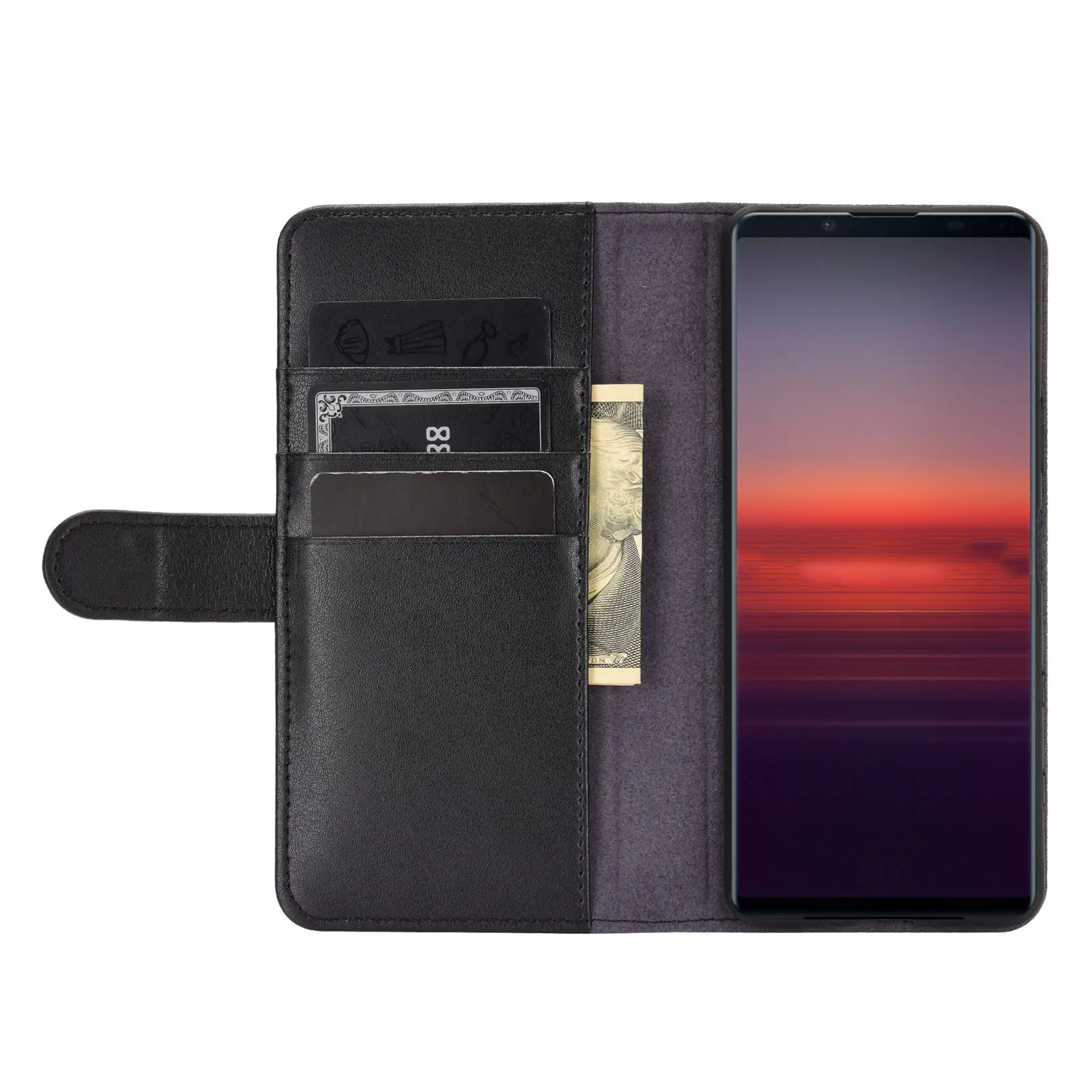 Äkta Läderfodral Sony Xperia 10 II Svart