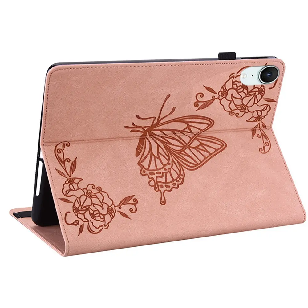 Läderfodral Fjärilar Apple iPad Mini 8th Gen (2026) Rosa