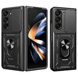 Samsung Galaxy Z Fold 6 Deksel med kameralinsebeskyttelse og finger-ring, Svart
