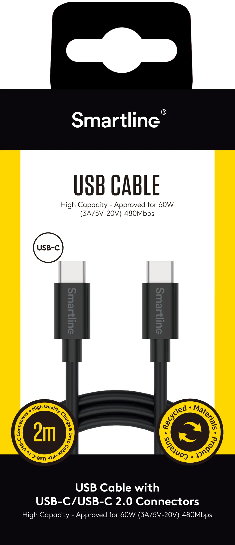 USB-kabel USB-C - USB-C 2m svart