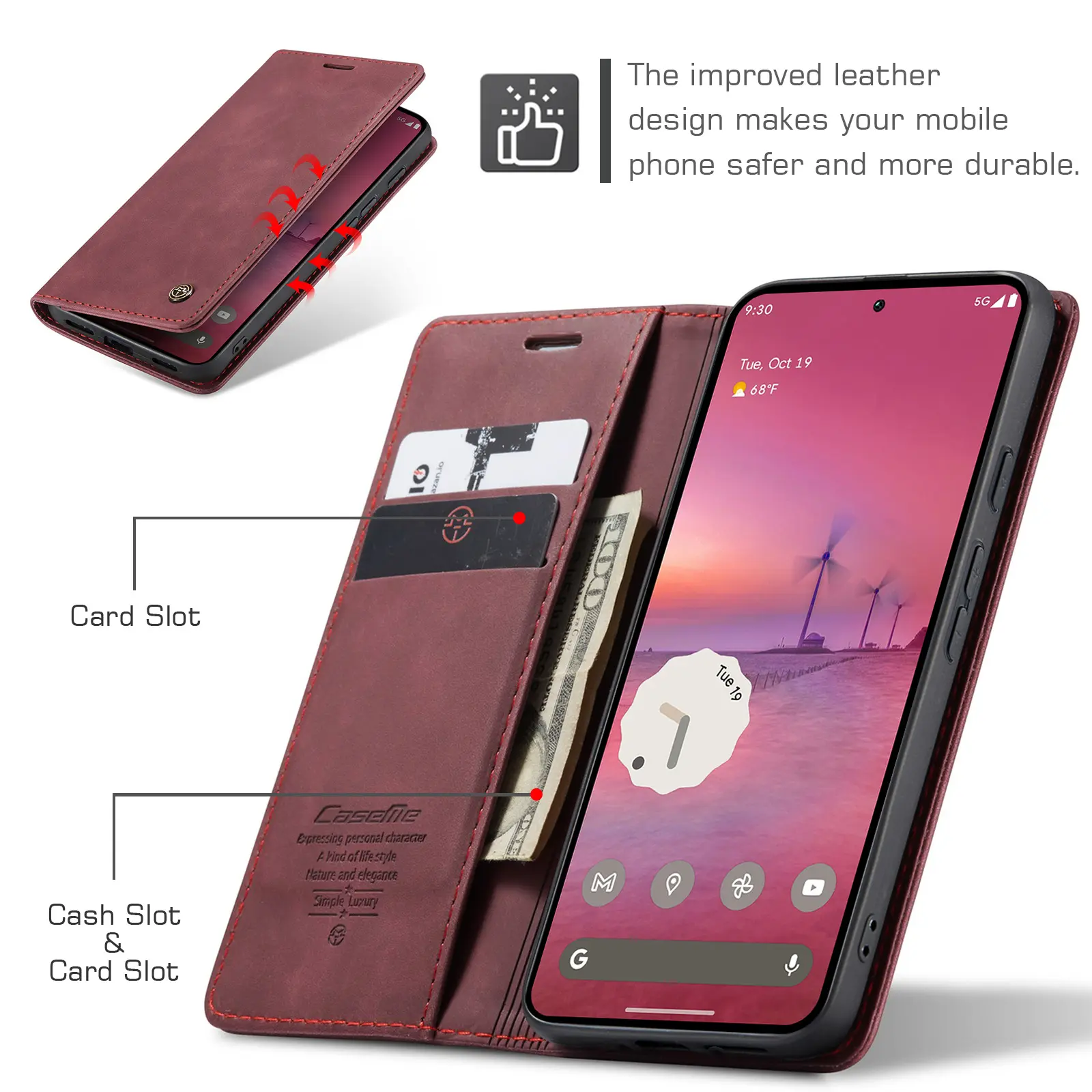 Slim Plånboksfodral Google Pixel 10a Röd