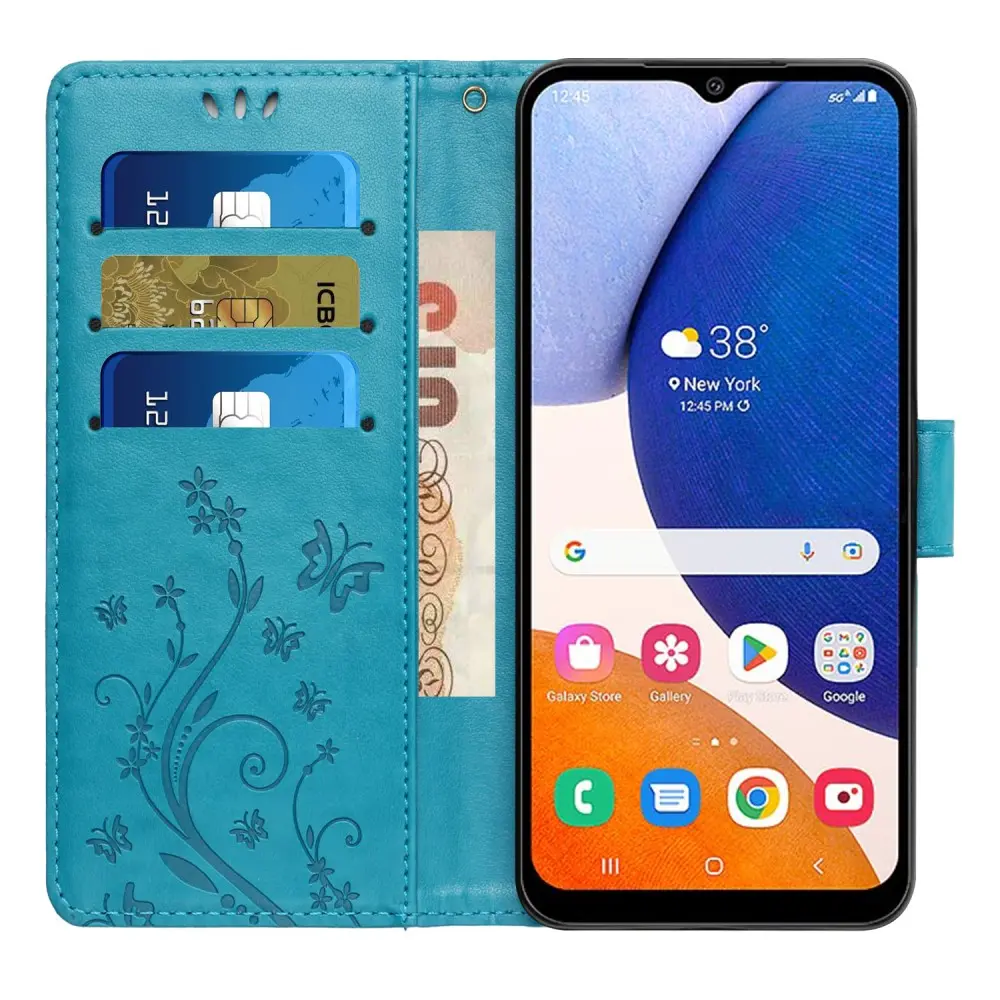 Läderfodral Fjärilar Samsung Galaxy A15 Blå