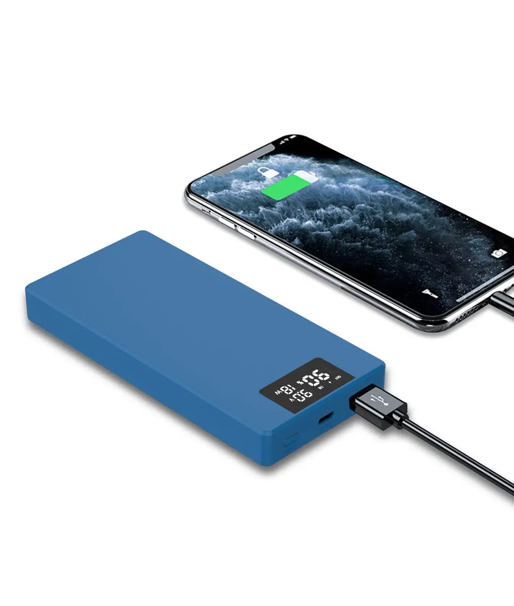 Powerbank USB-A + USB-C med Display 10000 mAh PD 20W Blå