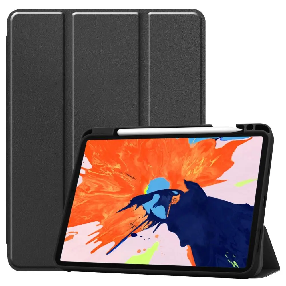 Apple iPad Pro 12.9 4th Gen (2020) Etui Tri-fold med Pencil-holder Sort