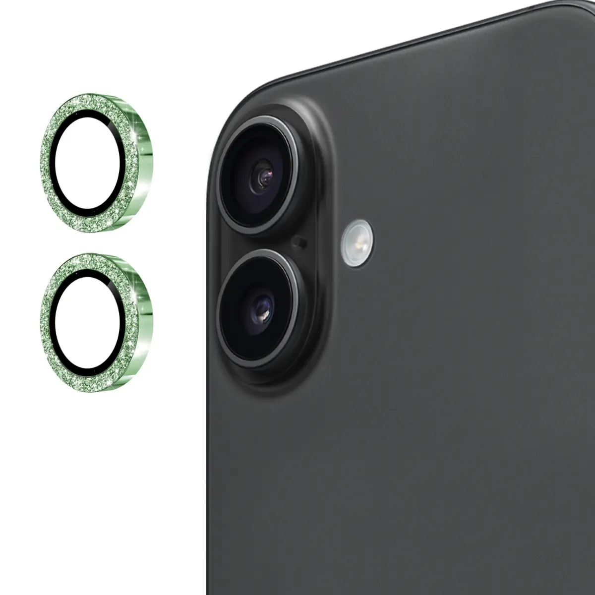 Glitter Linsebeskytter Aluminium iPhone 17 Grøn