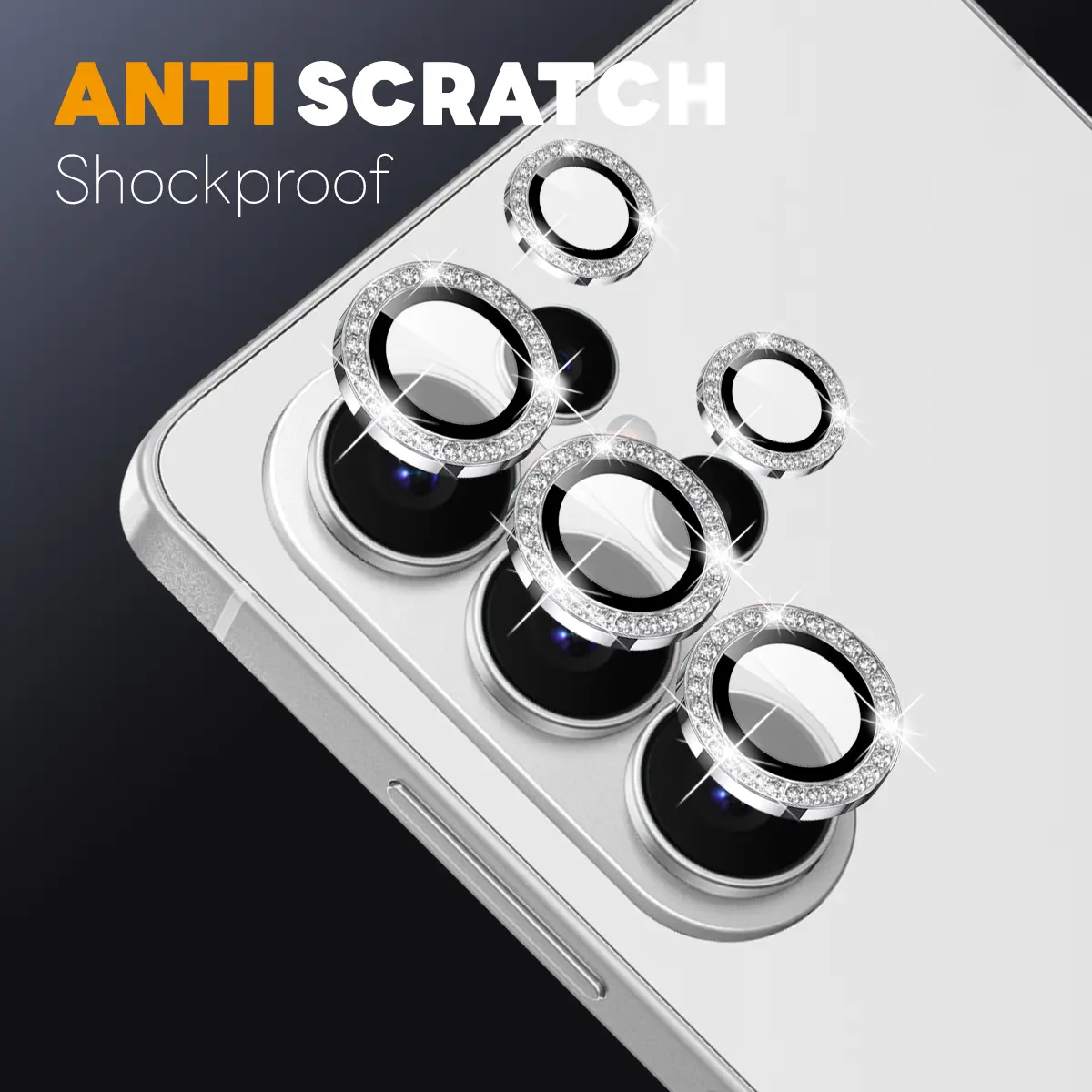 Linsskydd Rhinestone Härdat Glas Samsung Galaxy S26 Ultra Silver