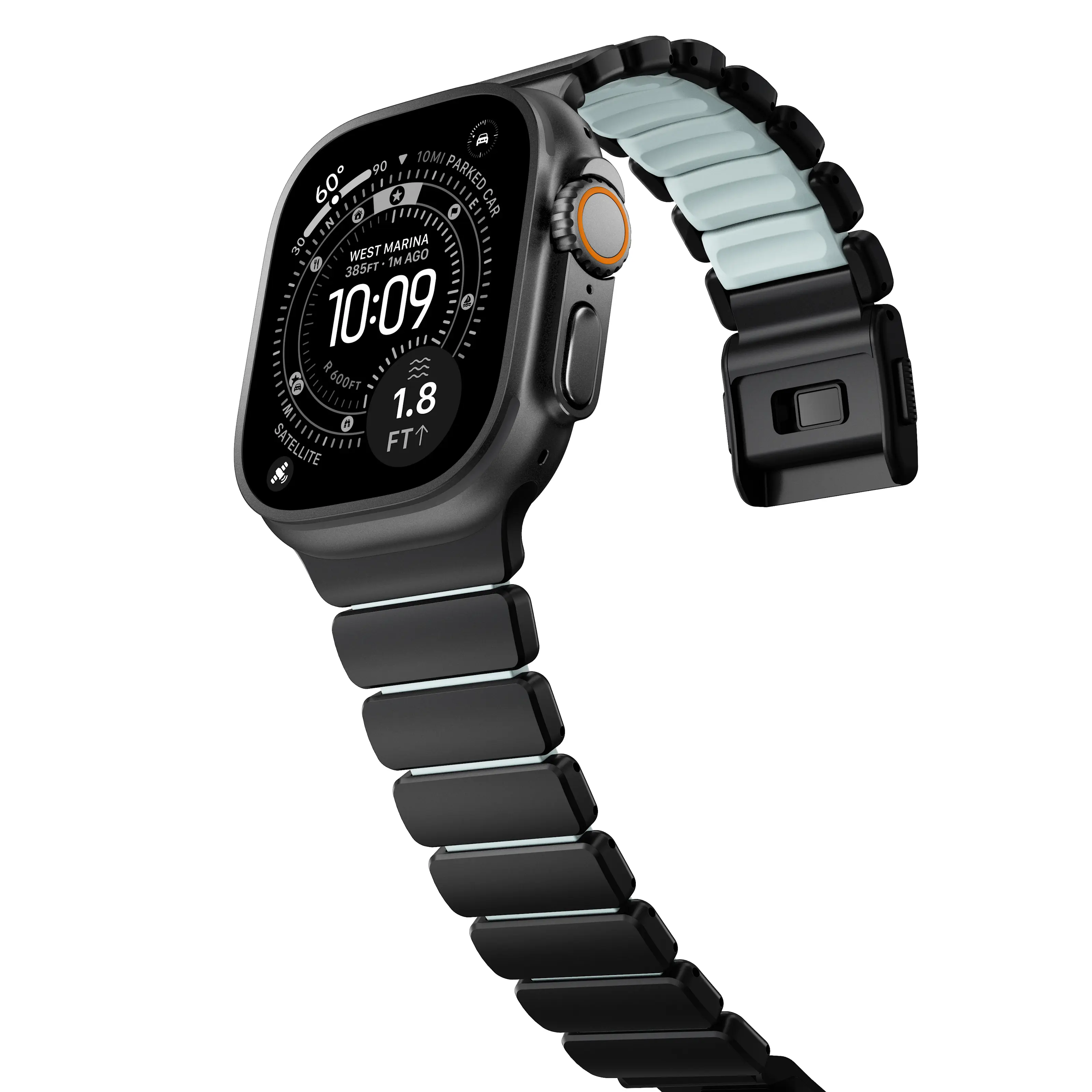 Stratos Band Apple Watch Series 10 46mm Black Titanium - Icy Blue Glow