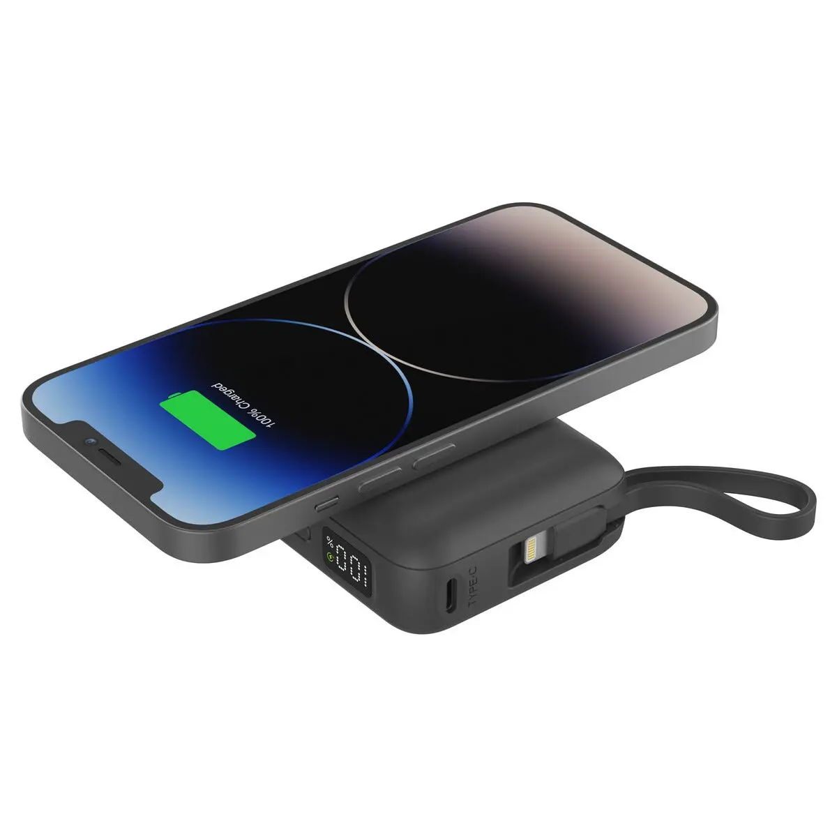 Powerbank med trådlös laddning och inbyggda kablar 10000mAh 15W Svart