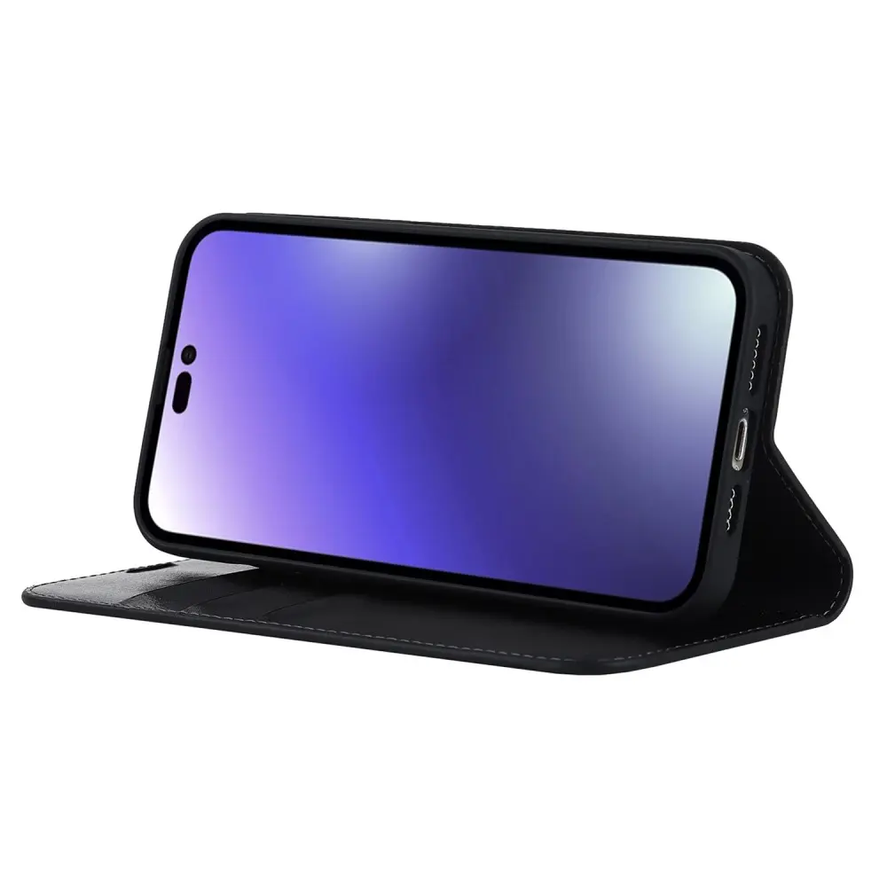 Mobilfodral Äkta Läder iPhone 14 Pro Svart