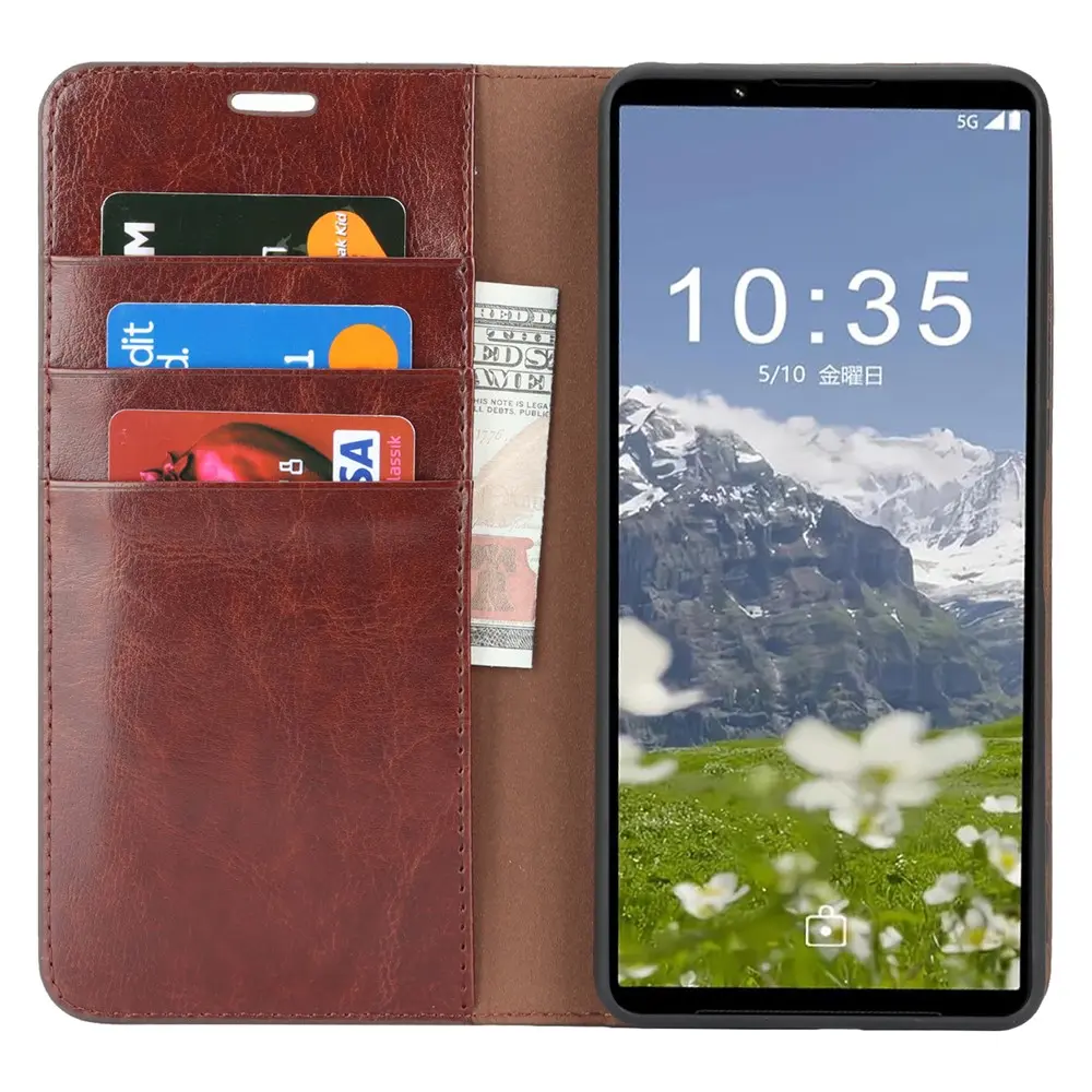 Mobilfodral Äkta Läder Sony Xperia 1 VII Mörkbrun