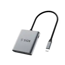 2-i-1 adapter USB-C til 2x HDMI + 1x USB-C 100W Grå
