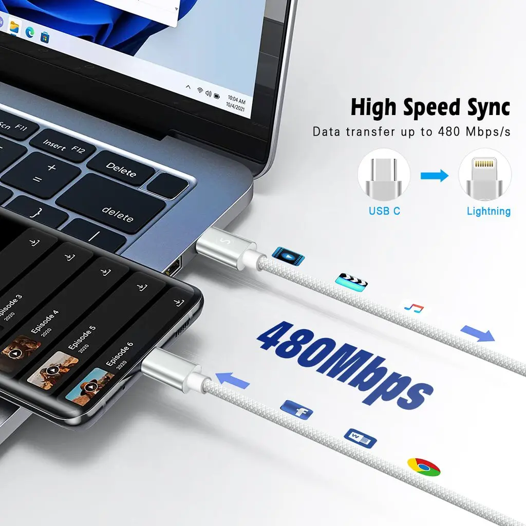 USB-C till Lightning-kabel 3m Vit