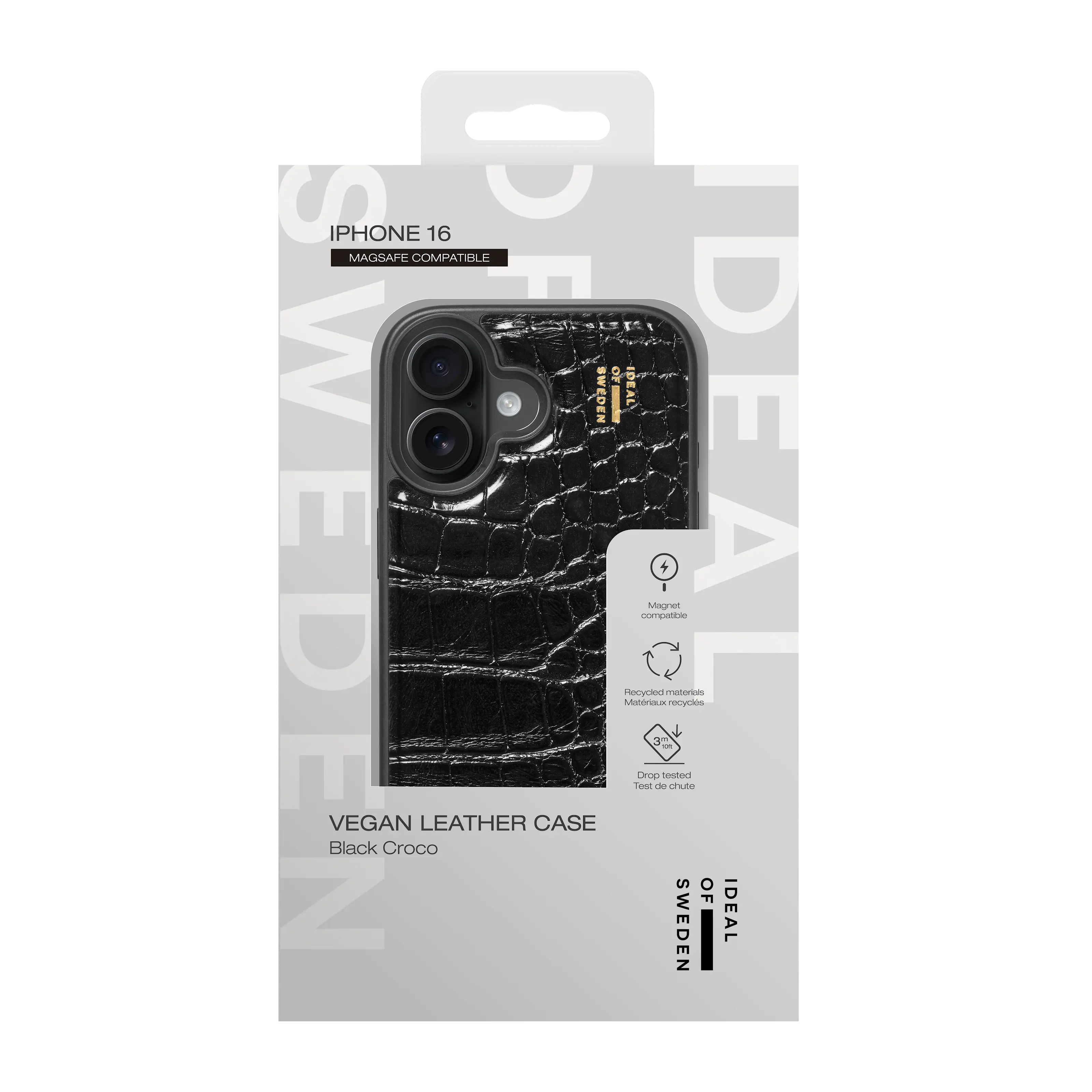 Vegan Leather MagSafe Case iPhone 16 Black Croco