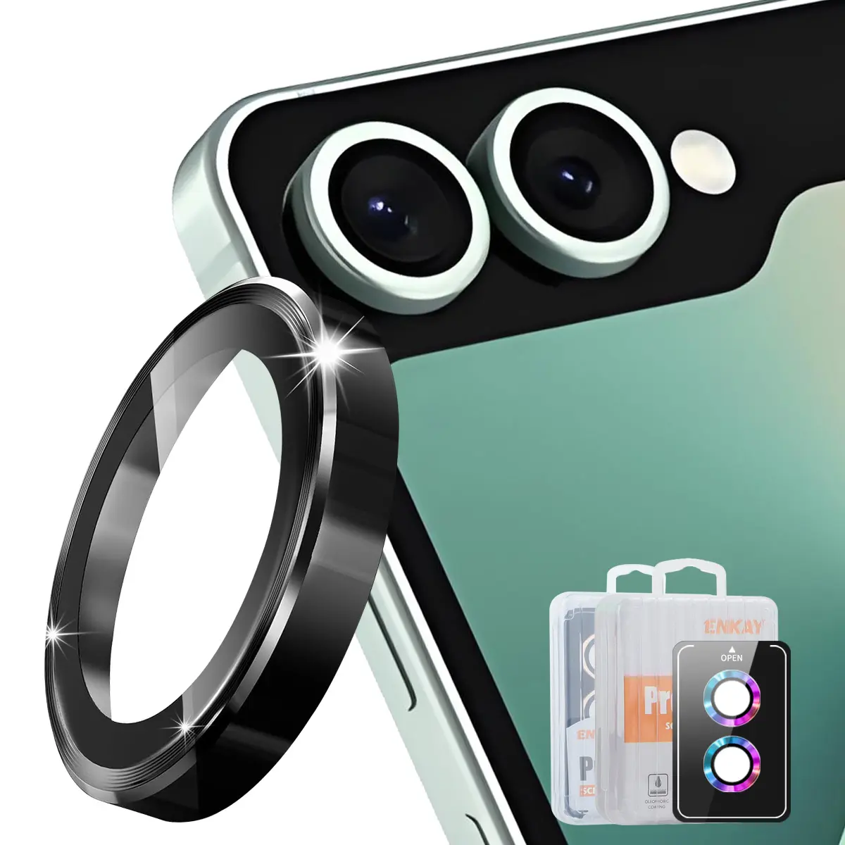 Linsskydd Aluminium + Härdat Glas Samsung Galaxy Z Flip 8 Svart