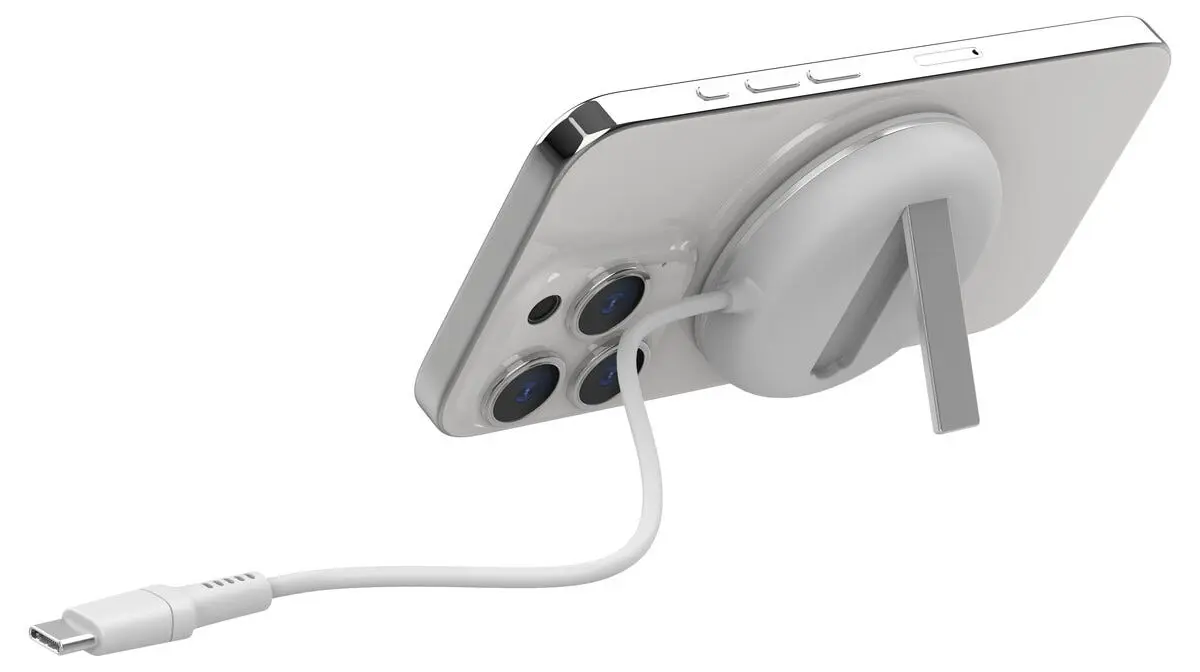 Trådløs magnetisk Qi2 oplader med stativ 15W Hvid