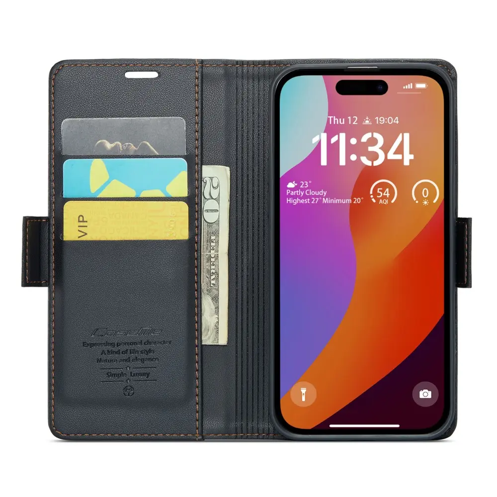 Slim Plånboksfodral RFID-skydd iPhone 16 Pro Max Svart