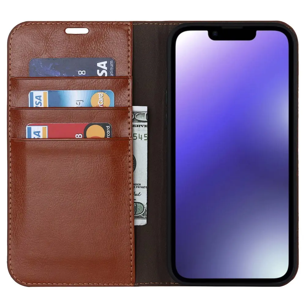 Mobilfodral Äkta Läder iPhone 14 Brun