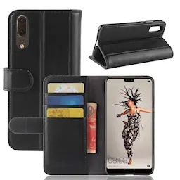 Huawei P20 Lompakkokotelo aidosta nahasta, Musta
