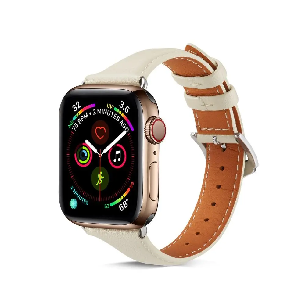 Slim Nahkaranneke Apple Watch Series 1-3 42mm Beige
