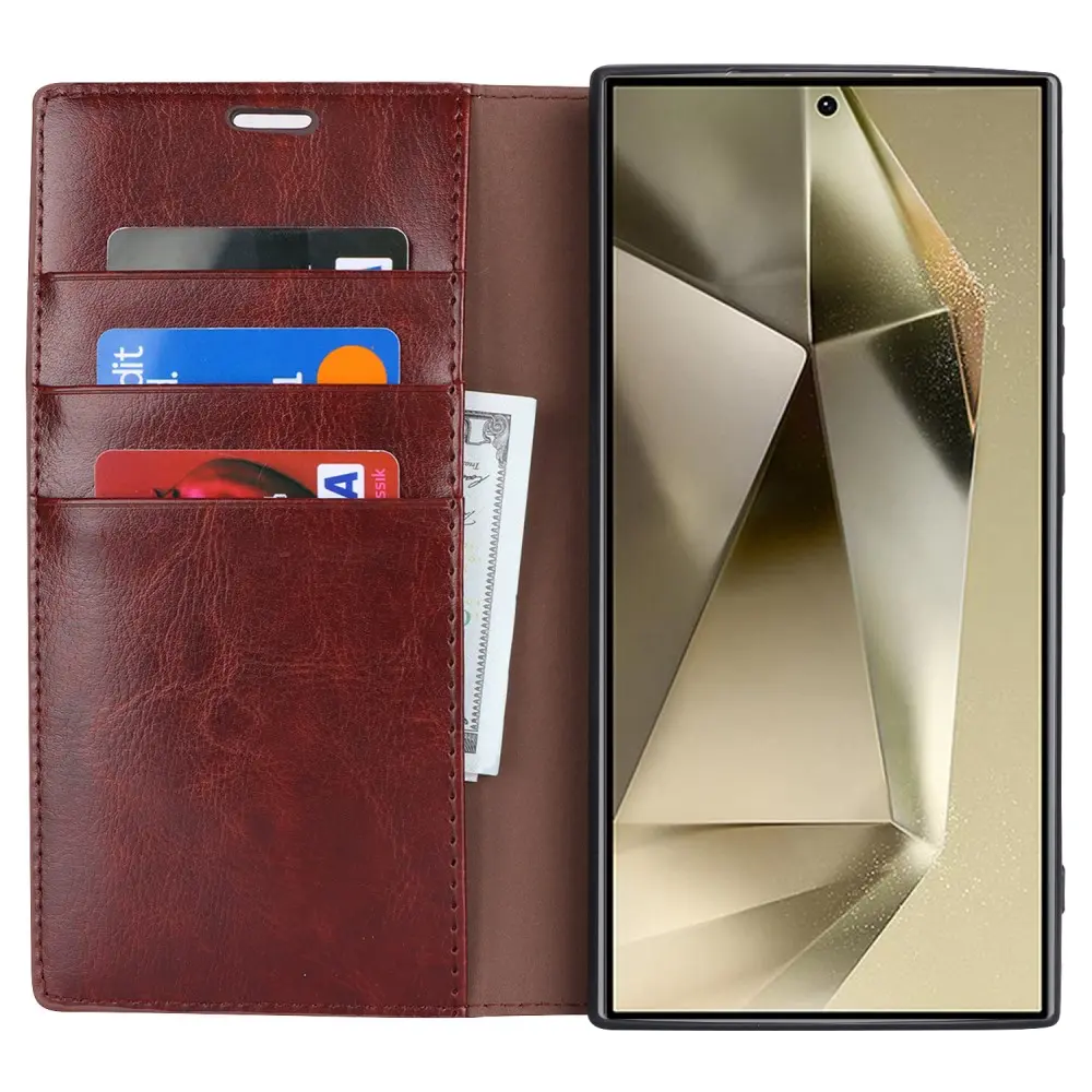 Mobilfodral Äkta Läder Samsung Galaxy S25 Ultra Mörkbrun