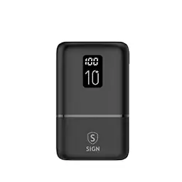 Mini Powerbank QC 10000mAh med Display och Trippel Utgång, Svart