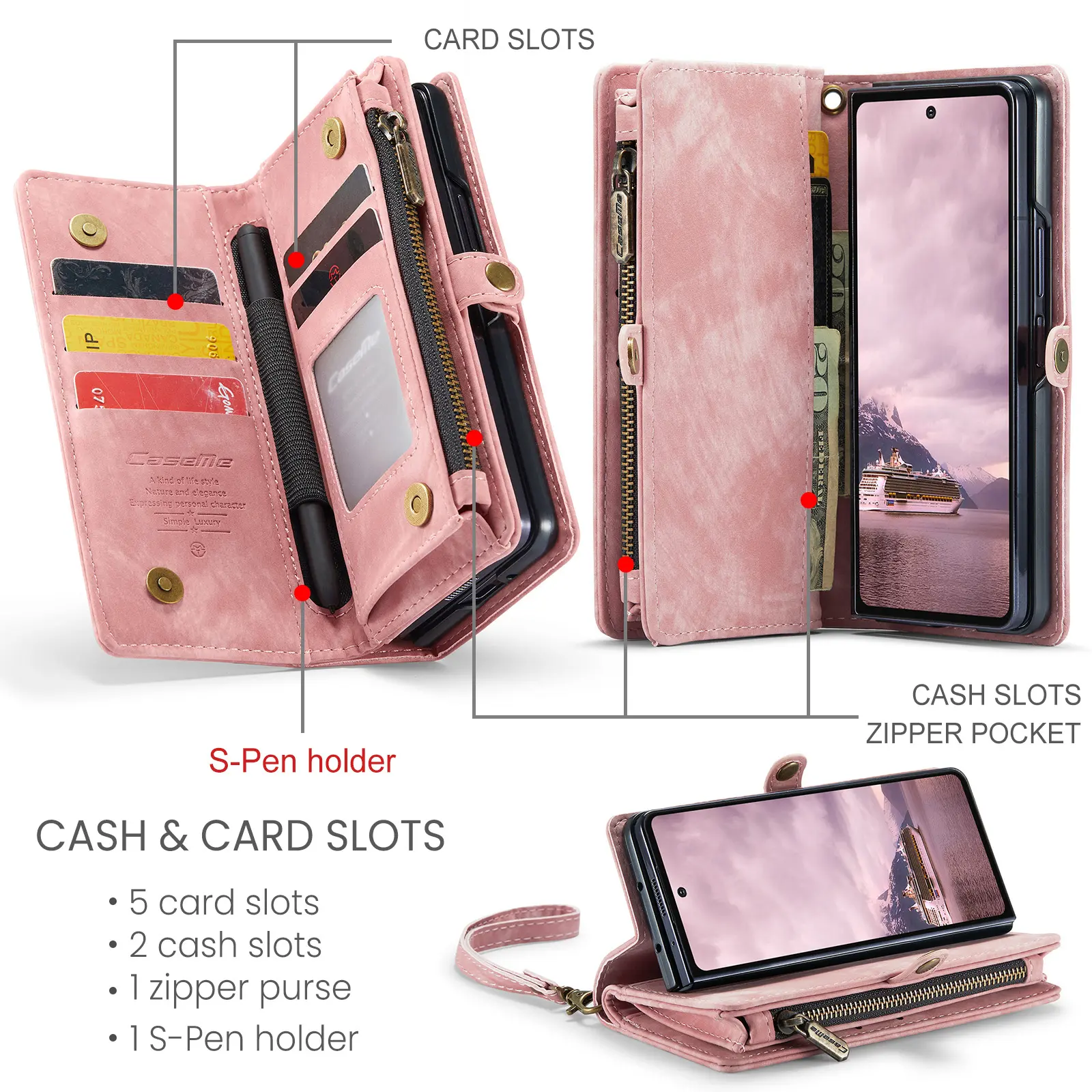 Multi-slot Plånboksfodral Samsung Galaxy Z Fold 8 Ultra Rosa