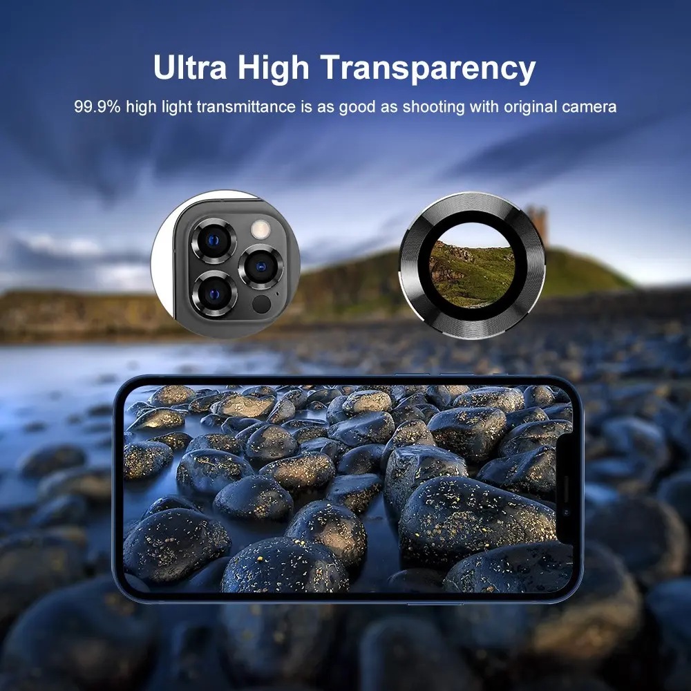 Linsskydd Aluminium + Härdat Glas iPhone 15 Pro Grå