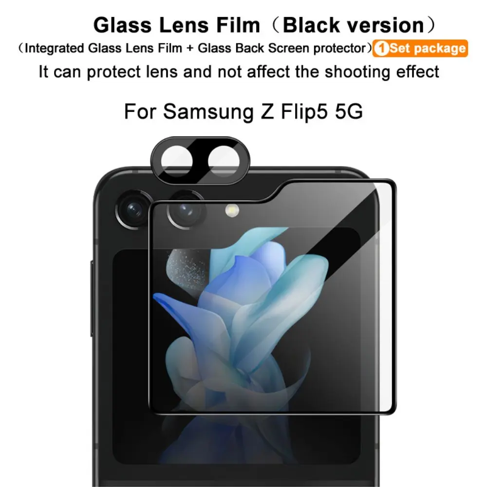 Härdat Glas Linsskydd + Ytterskärmskydd Samsung Galaxy Z Flip 5 Svart