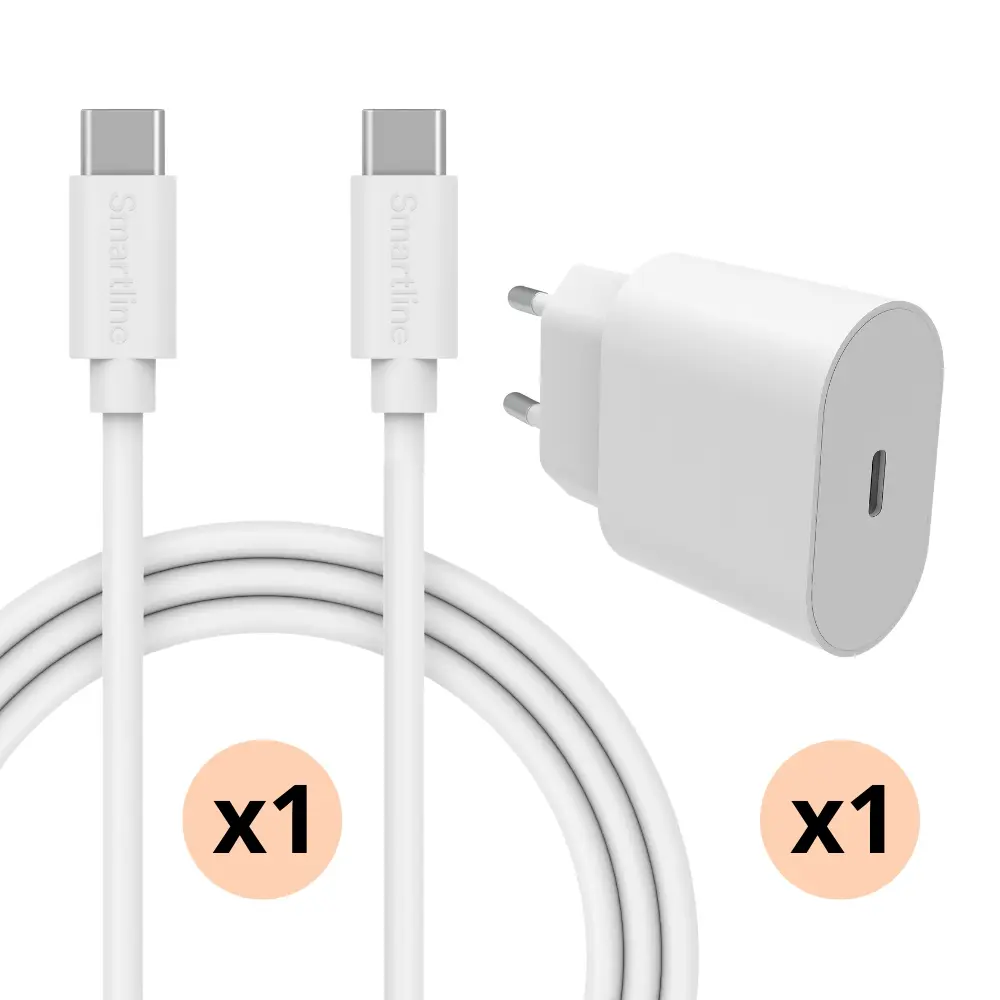 Komplet iPhone-lader USB-C  - 2m kabel og vægoplader - Smartline