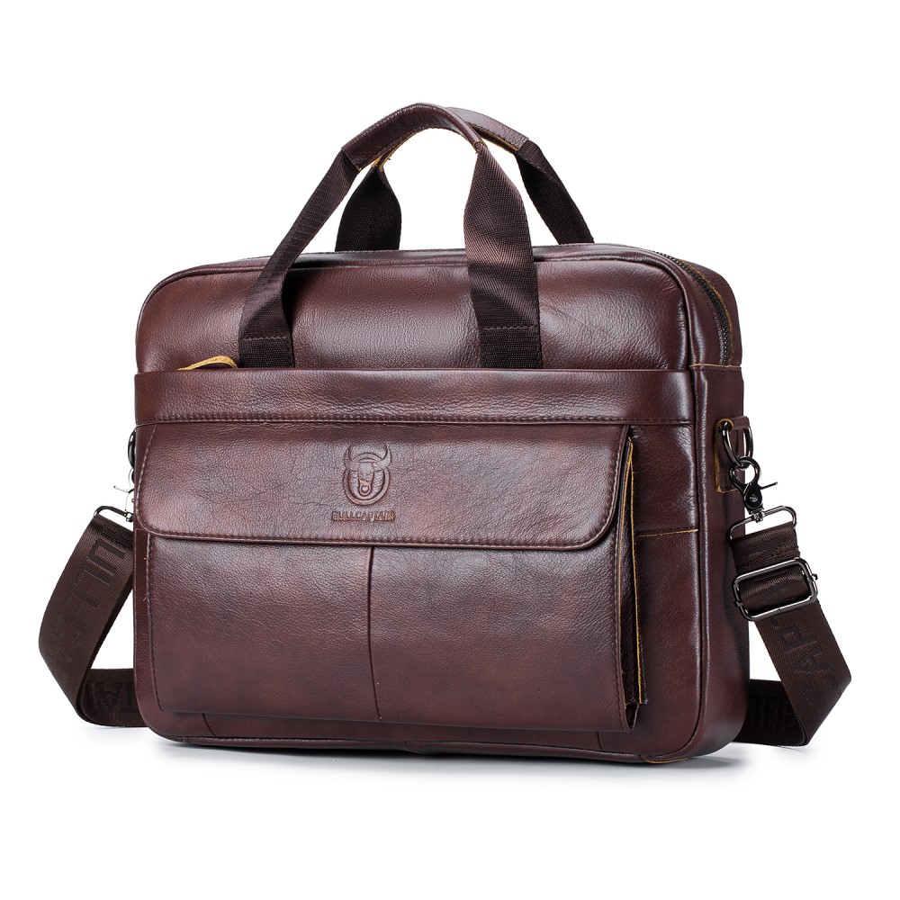 Rejäl laptopväska i läder med axelrem