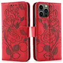 Læderetui Roser iPhone 12/12 Pro rød