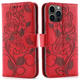 Læderetui Roser iPhone 12/12 Pro rød