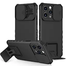 iPhone 15 Kickstand Skal Kameraskydd Svart