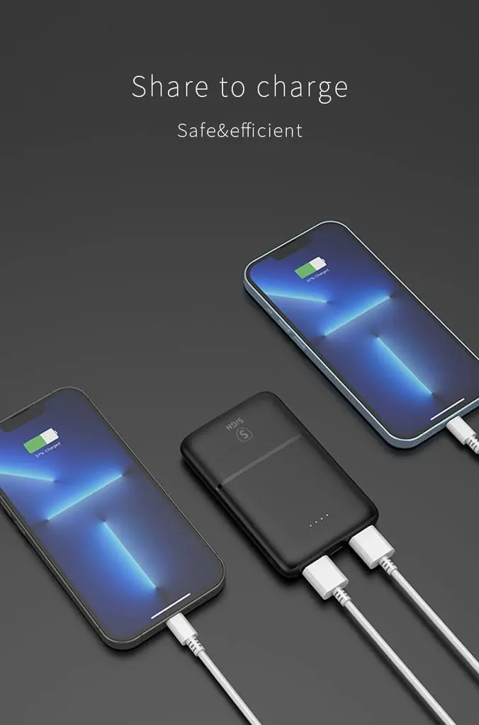 Mini Powerbank 5000 mAh Trippel Utgång 2x USB-A + 1x USB-C Svart