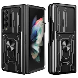 Samsung Galaxy Z Fold 5 Skal med kameraskydd & fingerring, Svart