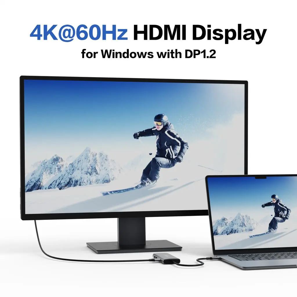 6-i-1 Hubb USB-C till 2x USB-A + Ethernet + HDMI + USB-C + PD Grå