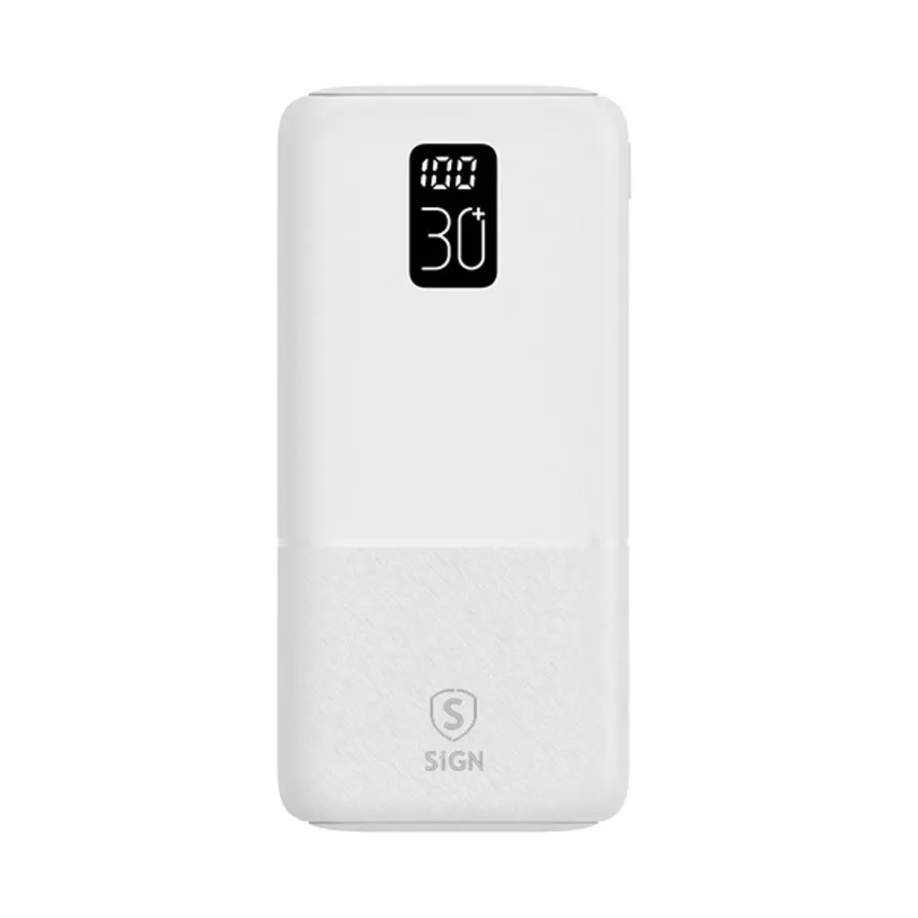 Powerbank 30000 mAh tredobbelt udgang 2x USB-A + 1x USB-C Hvid