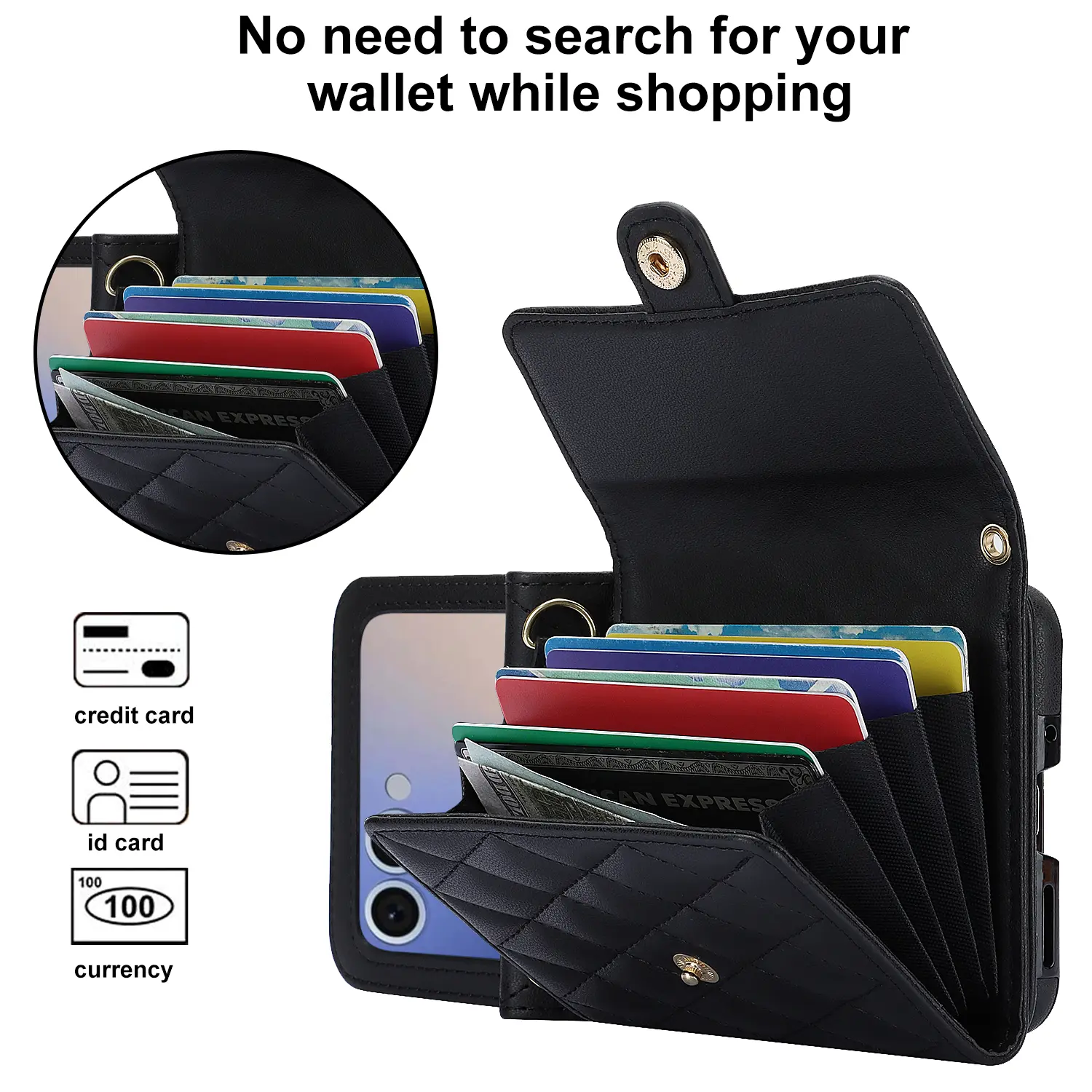Plånboksväska RFID-skydd Samsung Galaxy Z Flip 8 Quilted Svart