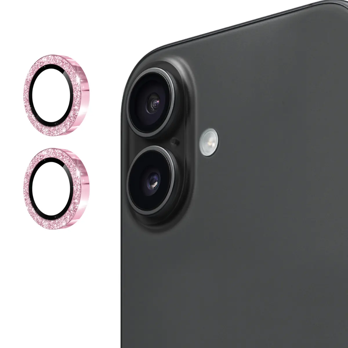 Glitter Linsebeskytter Aluminium iPhone 17 Lyserød